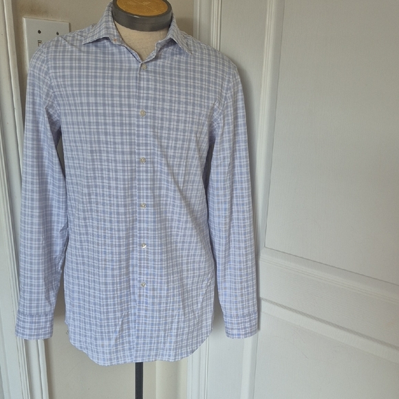 Perry Ellis Light Blue Plaid Button Down Shirt - Picture 7 of 16
